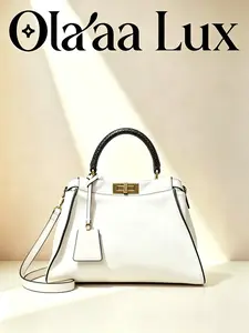 Pre-owned FENDI Off White Peekaboo Satchel Bag, Black Woven Top Handle Gold FF Lock Detachable Crossbody Strap Shoulder Purse C19499098318