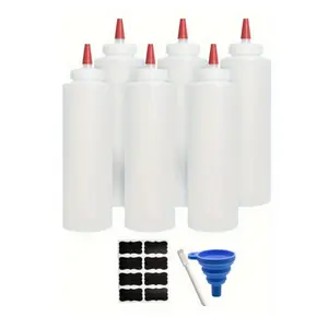6Pcs Condiment Squeeze Bottles for Sauces, Includes Funnel, Erasable Marker & Reusable Labels, Perfect for Salad Dressings, Liquids, and Ketchup, Durable Plastic 16 oz Bottles