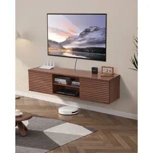 fathersdaygift VEVOR Floating TV Stand, 60 Wall Mount Entertainment Center with Adjustable Shelf Sliding Doors, 2 Tiers Floating TV Shelf with Storage Cabinet for DVD Player, Cable Box, Game Console, Walnut