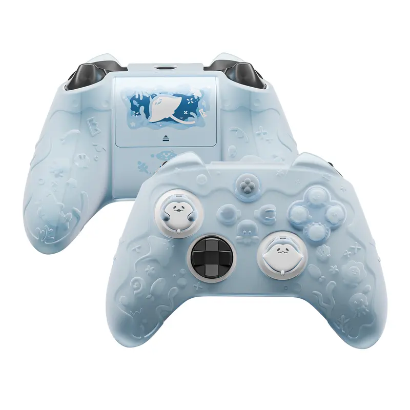 PlayVital Cute Ocean Whisper Series Silicone Cover for Xbox Series X/S & Core Wireless Controllers, Semi-Clear Skin Grip with Thumb Grip & Sticker - Peach Pink Gaming Accessories, Silicone Covers Controllers
