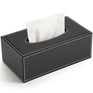 KINGFOM Black Rectangular PU Leather Tissue Box Cover For Facial Tissue Paper Napkin Holder for Bathroom  Home Office Car Automotive Decoration with Magnetic Bottom