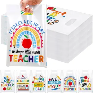 Teacher Appreciation Gifts-120 Pcs Teacher Appreciation Gift Bags with Handles 9.84''x 6.5'' Small Plastic Teacher Treat Bags Bulk Thank You Party Favors for Graduation Gifts Wrapping Party Supplies