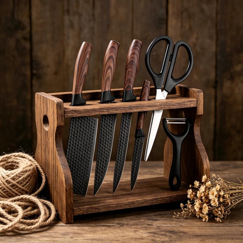 Professional 6-Piece/7-Piece Stainless Steel Kitchen Set - Laser Pattern Blades, Bone Lift & Slice, Carving, Butcher, Fish Functions, Scissors - Super Sharp, Chef-Favored Gift Ready Option