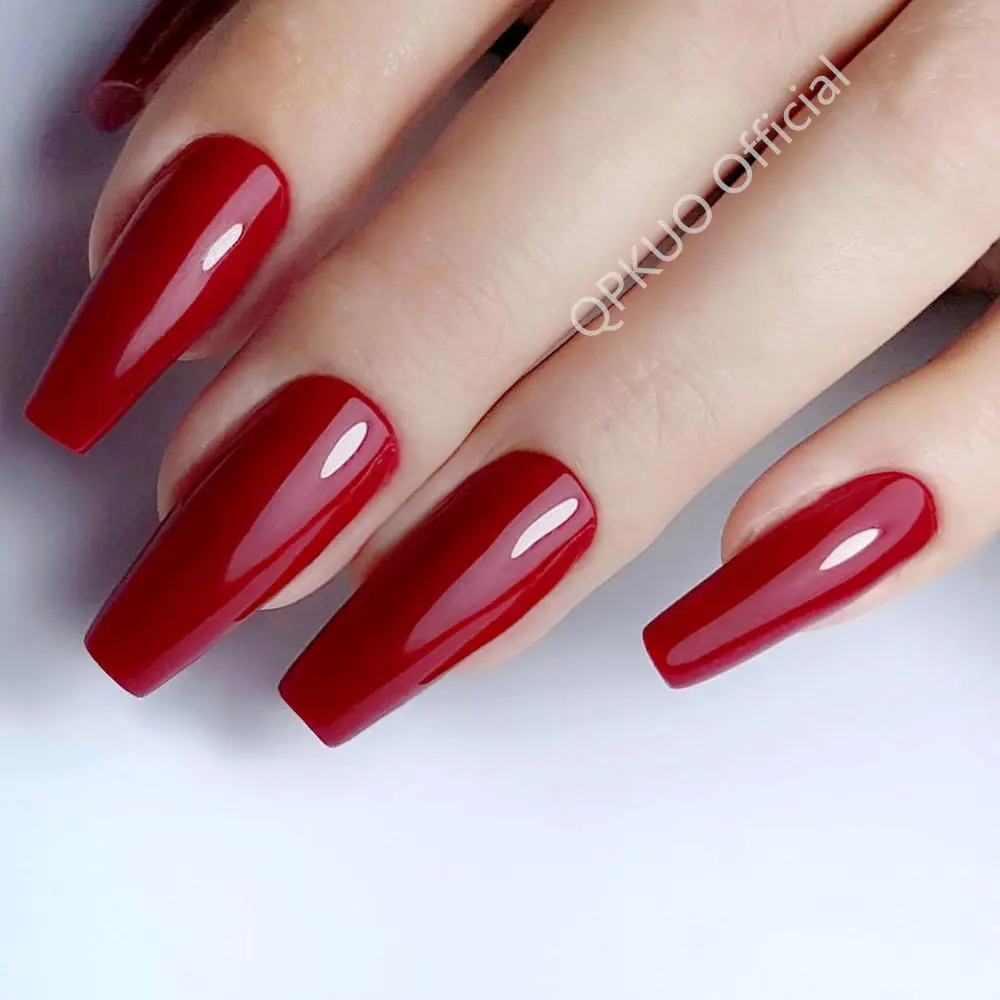 24Pcs Artificial Press On Fake Nail With Jelly Glue Super Long Ballerina Coffin False Nail DIY Wine Red Finger Tip Manicure Tool
