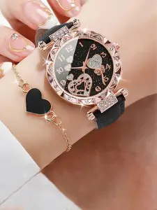 Two piece fashionable and simple belt watch for women, casual student quartz women's watch, heart set