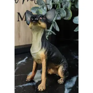 Sitting Lifelike Adorable Deer Head Black and Tan Chihuahua Puppy Dog Figurine
