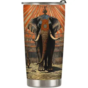 20oz Elephant Gifts for Elephant Lovers, Elephant Coffee Cup, Halloween Circus Elephant Tumbler Cup, Stainless Steel Coffee Thermos Insulated Travel Mug with Lid - S