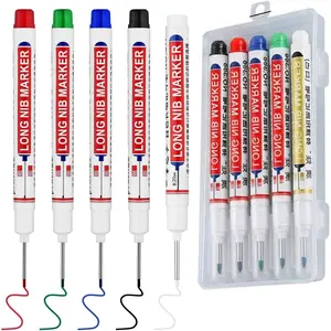5 long  marker pens, 20mm long pen tip, deep hole marker pen, , metal marker pen, suitable for drilling, woodworking, bricklaying, ceramic tiles, glass, and construction marker pens