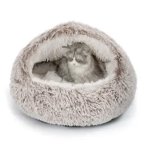 Cat Bed, Plush Hooded Cat Beds for Indoor Cats, Calming Cat Nest, Self Warming Cat Bed Cave, Cozy Cat Pod for Indoor Cat or Small Dog, Removable Washable Cat Cove with Non-Slip Bottom