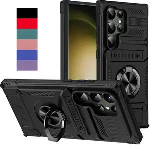 Samsung Galaxy S26/s25/s24 Ultra/s24+/s23 Ultra/fe/s22 Ultra/a14/a15/a55 Luxury Shockproof Wallet Case with Card Holder & 360° Rotating Ring Stand Accessories Cellphone Cover