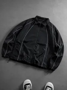 With Wind Resistance Track Jacket for Bulky Layers – Contrast Piping Clean Techwear Aesthetic Windbreaker Jacket Nylon Bomber Look