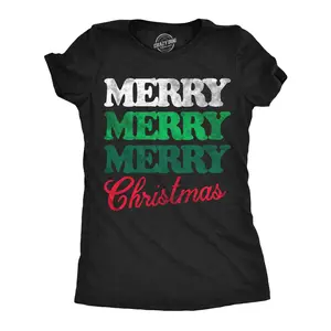 Womens Funny T Shirts Merry Merry Merry Christmas Sarcastic Xmas Graphic Novelty Tee For Ladies Funny Womens T Shirts Cute Vintage Fashion Casual Ladies T-Shirt Gift Christmas Tops for Women Women's Novelty Black -