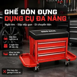 FathersDayGift Tool Chest Rolling Mechanic Seat With Tool Trays Toolbox Organizer Tool Storage Container