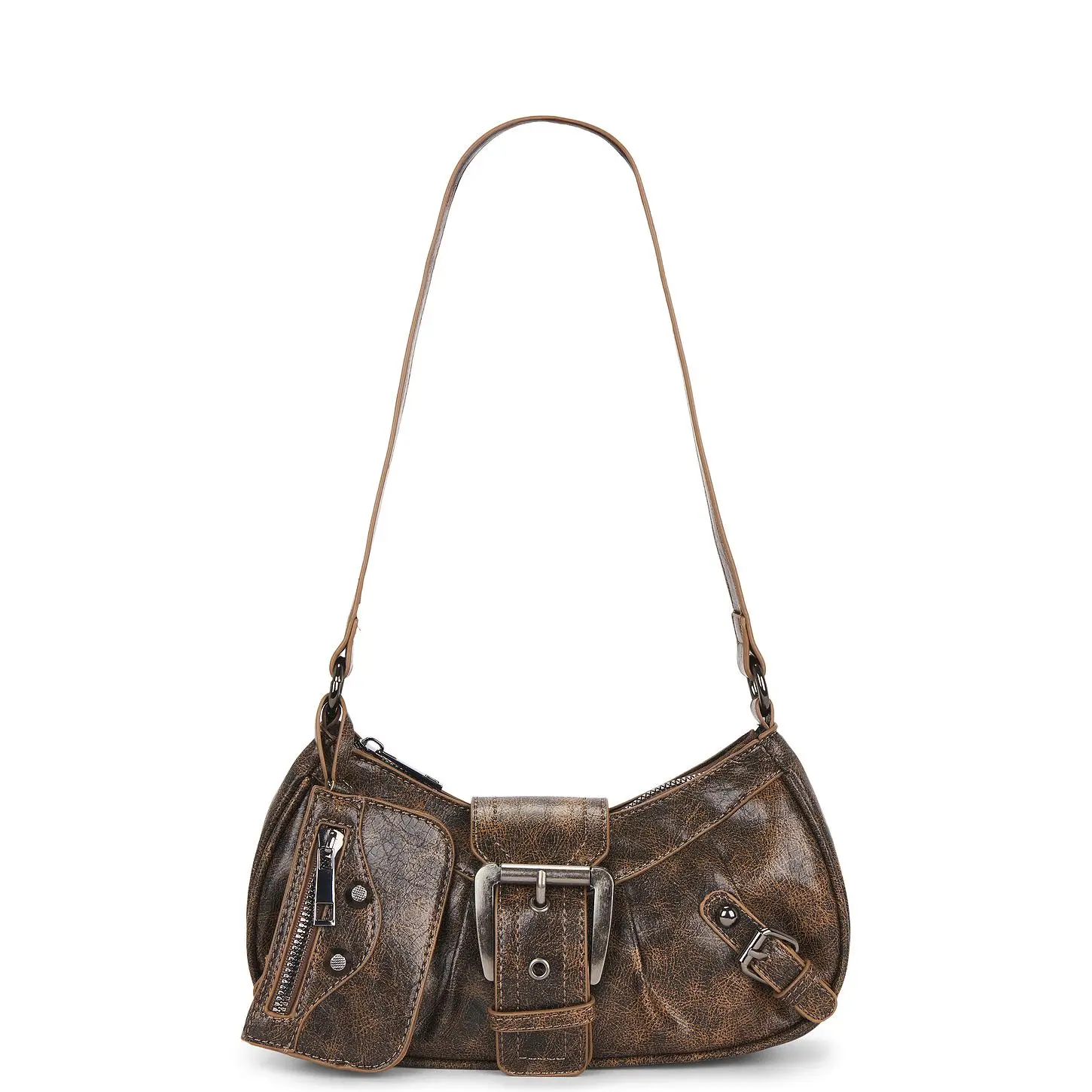 8 Other Reasons Vintage Buckle Shoulder Bag in Distressed Brown