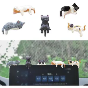 5 Pcs Mini Cute Cats Computer Monitor Decor Cute Desk Accessories Dashboard Decorations Resin Cat Monitor Figurine Funny Gifts for Cat Lover.