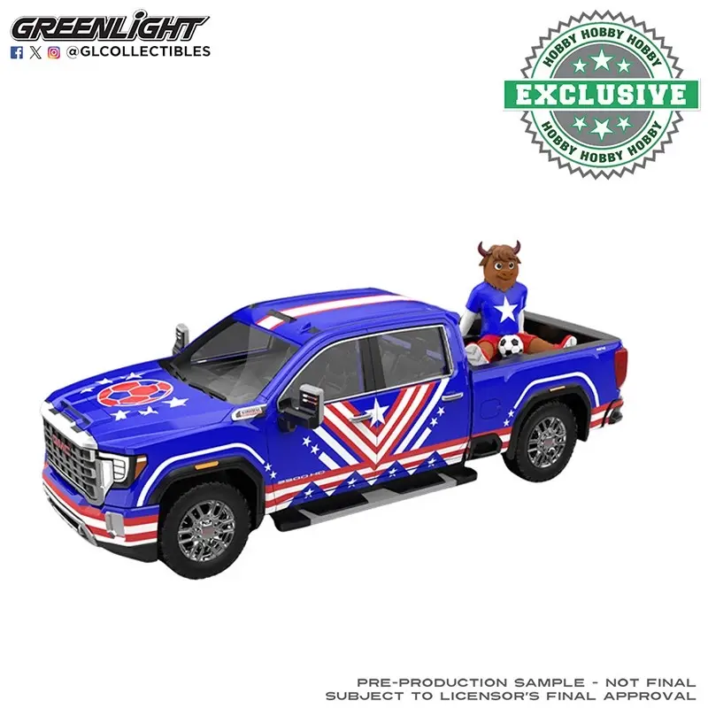 Greenlight 1:64 International Soccer Celebration ’26 – 2022 GMC Sierra 3500 HD USA Tribute with Bison Figure – Limited Edition