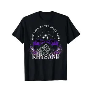 [Cotton Rhysand Vintage Tee] 100% Cotton Rhysand "Lord of the Night Court" Men's Vintage-Inspired T-Shirt - Breathable & Stretchy, Short Sleeve, Round Neck with Bat Silhouettes & Floral Design