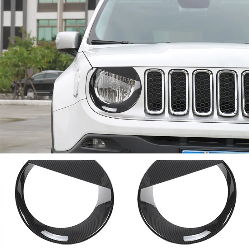 2-Item/Set ABS Plastic Front Light Bezels Headlight Lamp Trim Cover Bezel Set, Pair Pack Exterior Decor Accessories for Jeep Renegade 2016-2018, As the Picture Shows, 2-Item/Set Exterior Front Light Bezels Headlight Lamp Trim Cover