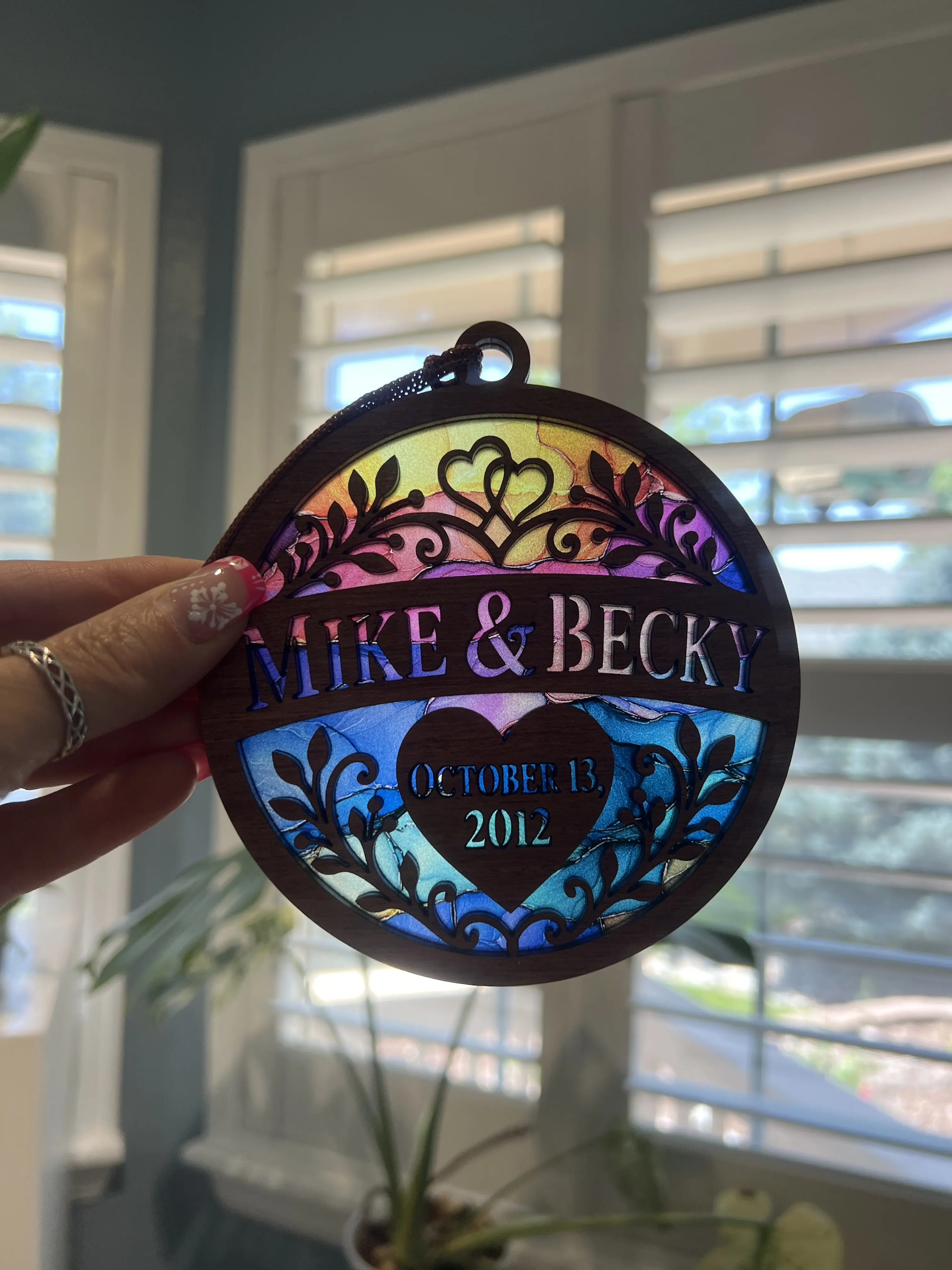 Custom Wedding Anniversary Suncatcher for Sunny Window