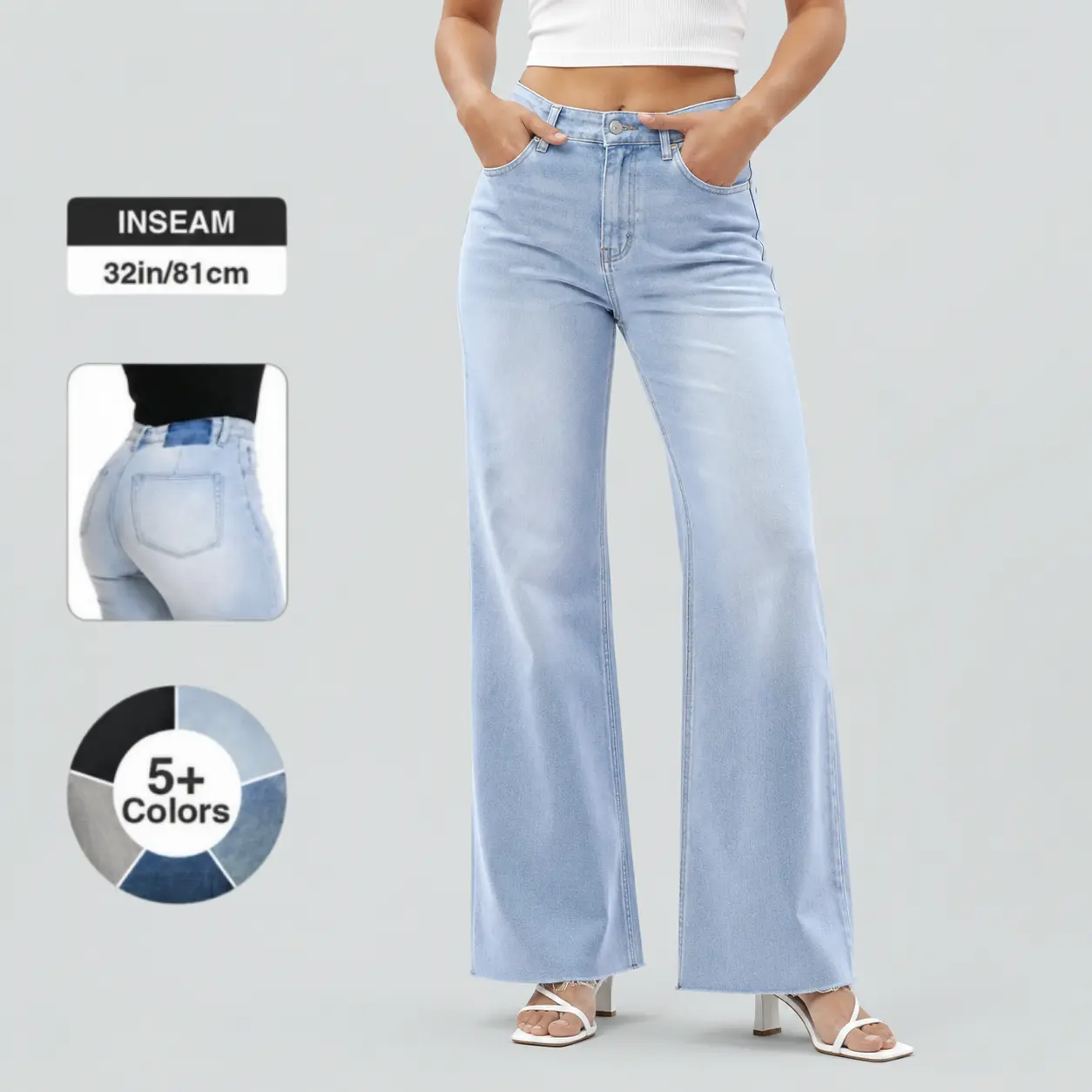 Joy BlueMoment Stretchy BBL Jeans High Waist Wide Leg Denim Pants Raw Hem Tummy Control Butt Lifting Jeans with Pockets Baggy Curve Hugging 8101 #TikTokShopBackToSchool