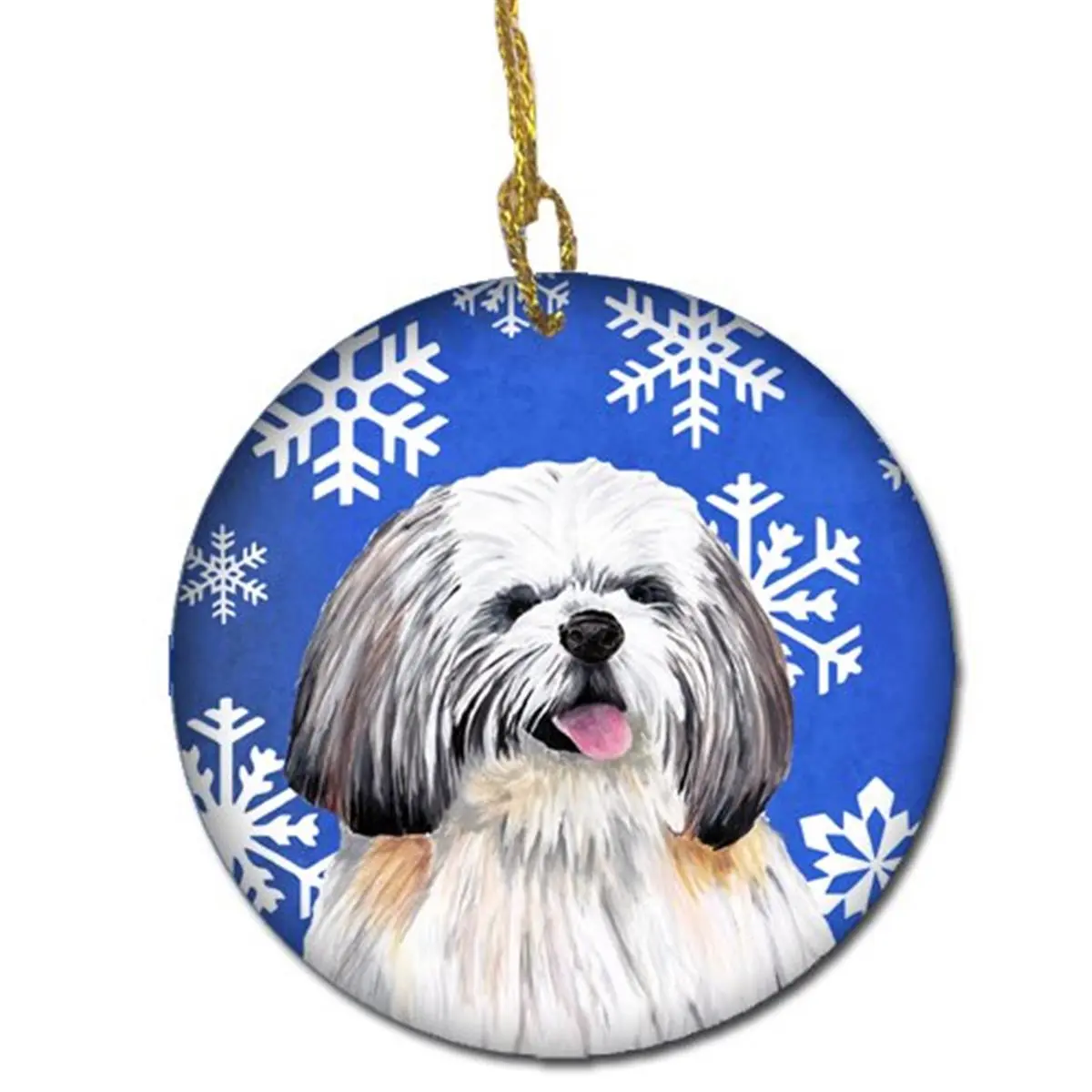 Shih Tzu Christmas Ceramic Ornament, Winter Snowflakes Themed Decor - Paintable Festive Gift for Home Holiday Decorations