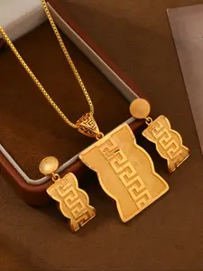 24k Gold Plated Jewelry Set, Elegant Jewelry Set, Copper Material Wedding and Banquet Accessories, Includes Necklace and Earrings, Valentine's Day Gift