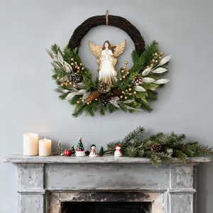 Optimized title (90 chars):   24" Christmas Wreath with Angel & Pinecone, Holiday Front Door Decor for Porch   Key elements kept:   - Size (24")   - Main features (Angel & Pinecone)   - Primary use (Front Door Decor)   - Placement (Porch)   Removed "