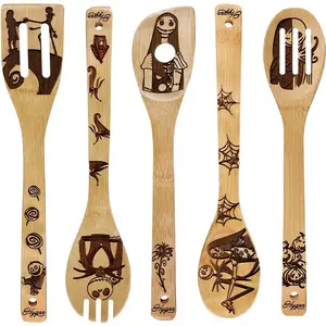 Nightmare Wooden Spoons Great Utensil Set Fun Idea Serving Utensils Burned Bamboo Spoons Kitchen House Warming Present Slotted Spoon 5 Piece