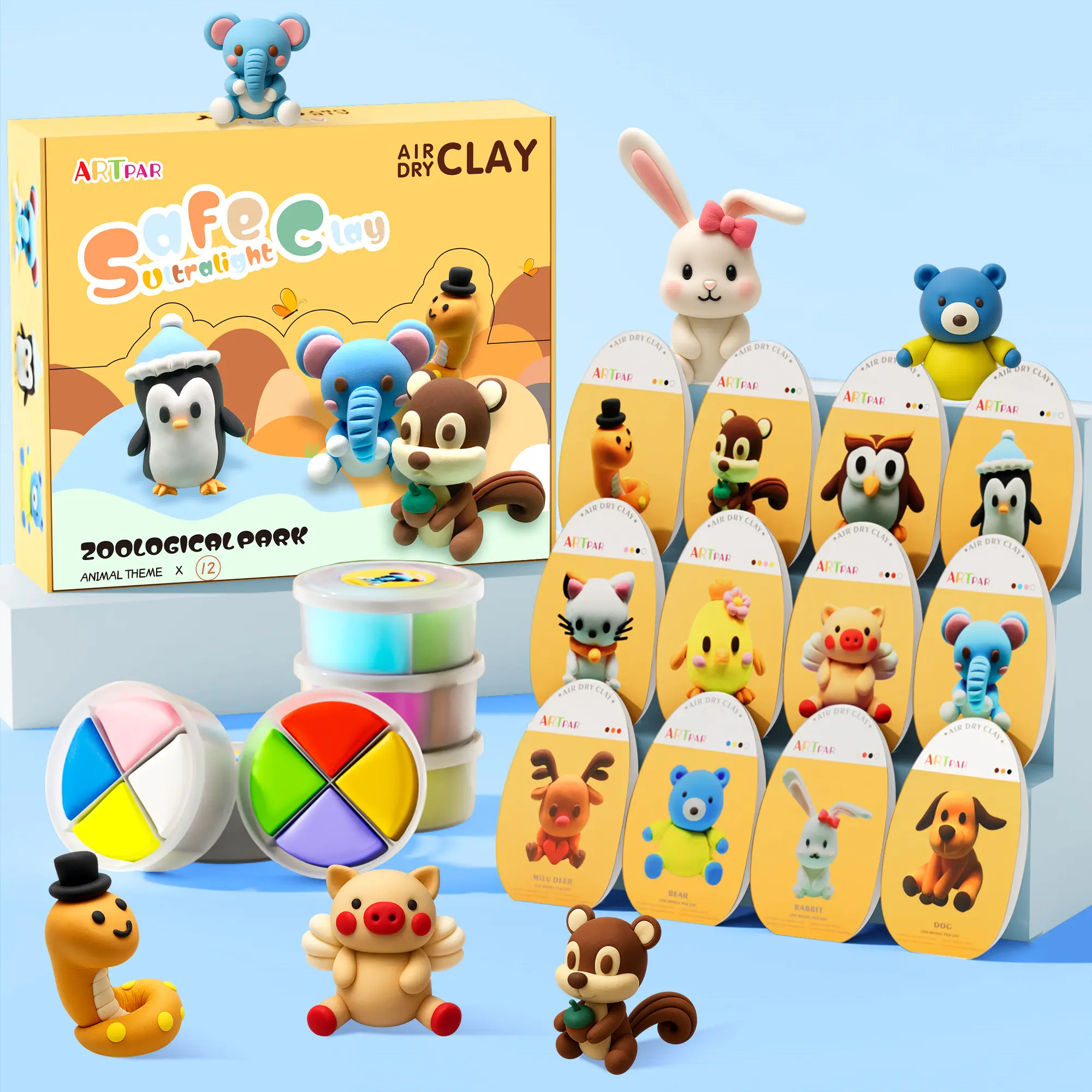 ARTPAR Air Dry Clay Kit for Kids - 12 Animals Modeling Magic Clay Set  | Ultra Light & Soft, Safe & Non-Sticky, DIY Molding Clay with Sculpting Tools & Tutorials, Creative Art Craft Toys & Gifts for Boys & Girls