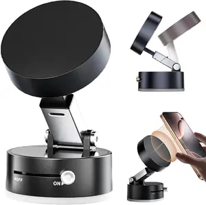 Vacuum Suction Magnetic Car Phone Holder - Foldable Retractable Dashboard Mount, Portable Double-Sided Magnet Stand for All Smartphones, Hands-Free Navigation, Holds Tight on Car Dash, Desk, Kitchen & Gym
