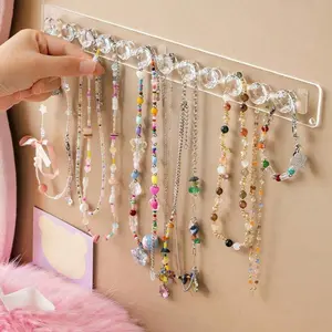 Transparent Wall-Mounted Jewelry Rack, Multi-Functional Hook Jewelry Storage Unit for Necklaces Bracelets Earrings Rings, Ideal for Dorms Summer Organization