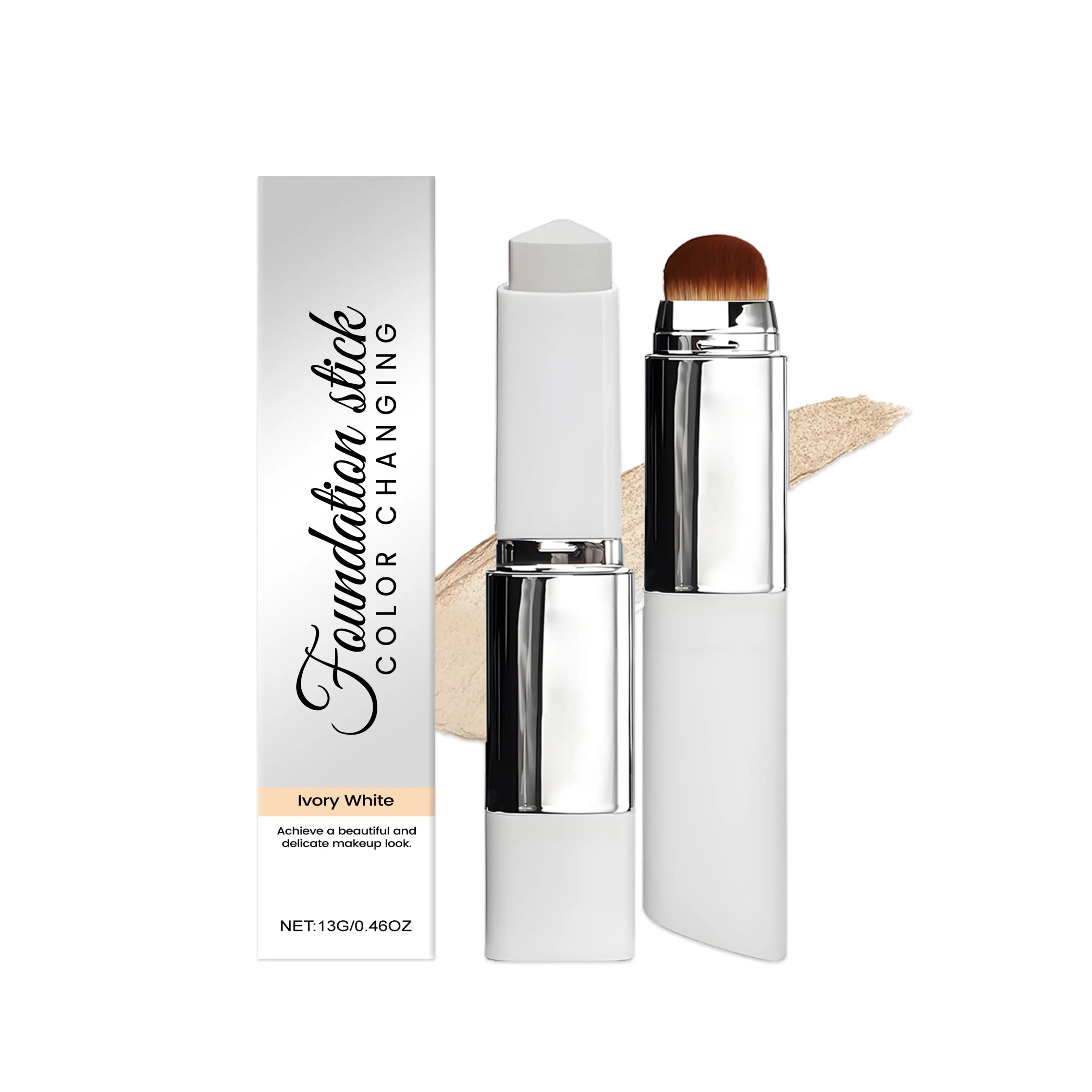 2-in-1 Color-Changing Foundation Stick, Ivory White - Lightweight, Moisturizing & Blendable Daily Cosmetic for a Flawless Matte Finish, Suitable for Sensitive Skin, Smooth, Makeup
