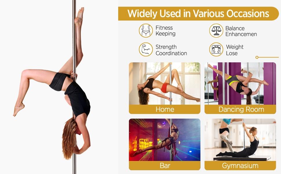 Yaheetech Professional 45mm Chrome Dance Pole with Adjustable Height & 2 Modes, Spinning Static Dancing Pole For Home, Height Adjustable 7'-9' H