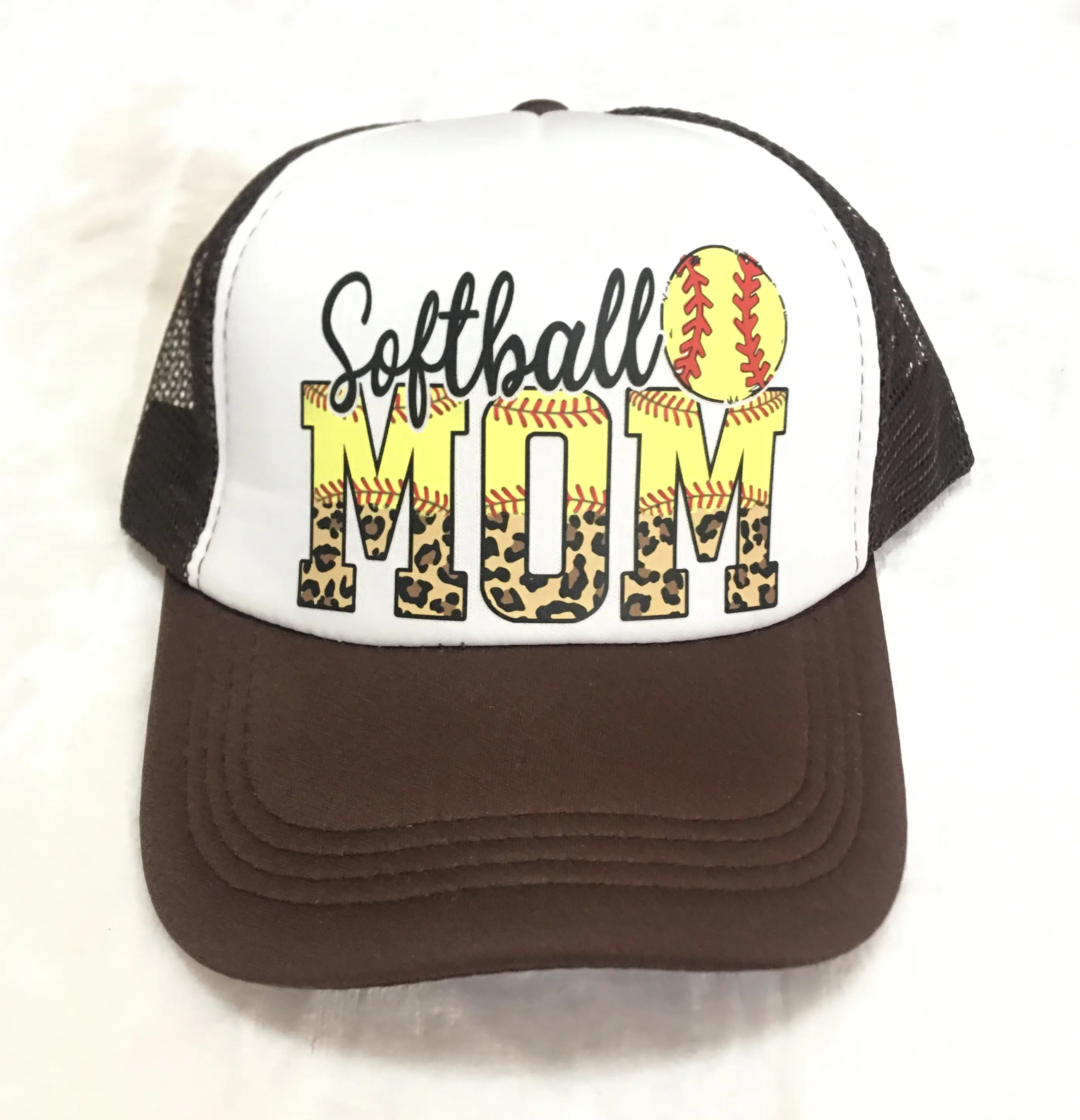 Softball Mom Trucker Hat Leopard Print Adjustable Snapback Mesh Gameday