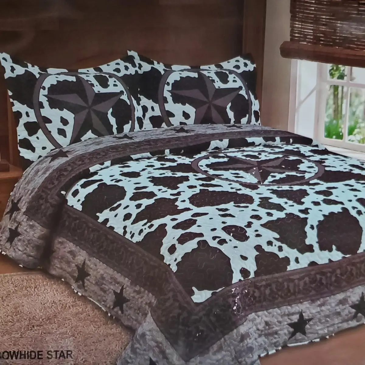Stars & Cow Print 3pc bedspread Quilt