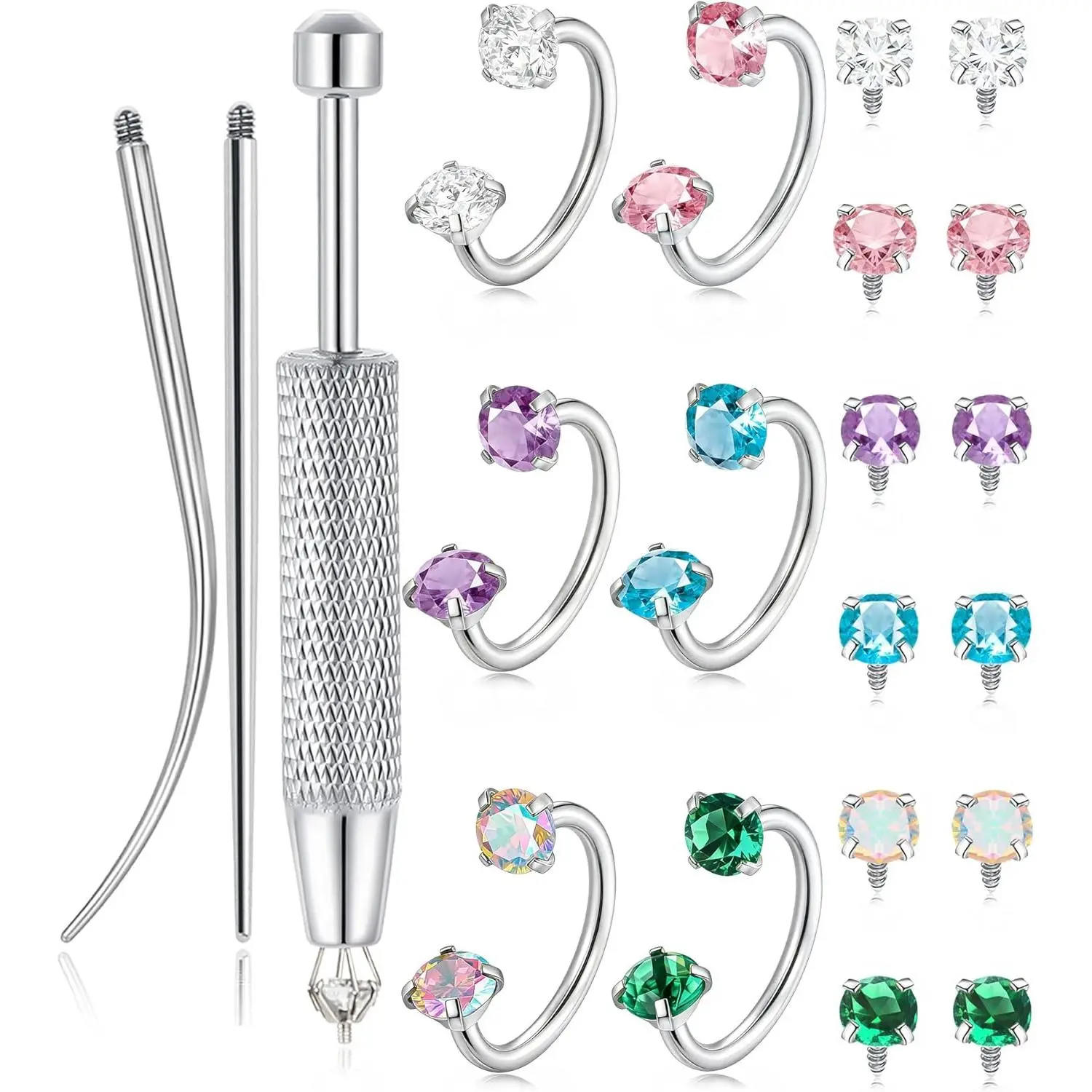 Horseshoe Nose Rings 316L Surgical Steel Half Hoop Earrings for Women Internally Threaded Cartilage Helix Tragus Earrings Double CZ Eyebrow Lip Piercing 18G 20G 8MM Silver Gold Plated