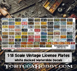 Old Fashion Vintage License Plates - 1:64, 1:24 or 1:18 Scale Waterslide or Peel & Stick