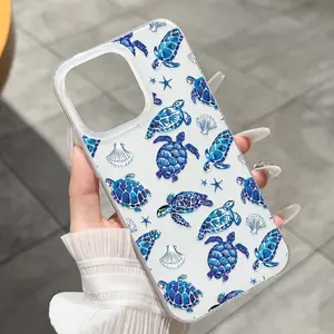 Apple White Light Phone Case Creative Sea Turtle Shell Pattern Transparent Protective Cover for iPhone 14/13/12 Series Shockproof Soft Case Fashion Full Edge Protection Shell Unisex Trendy Phone Case