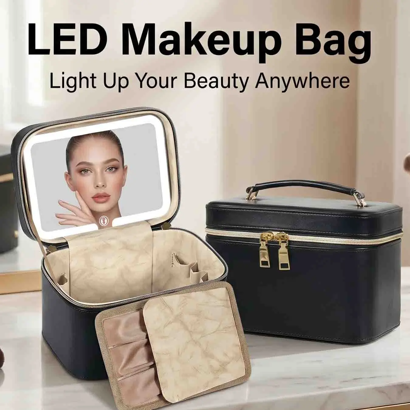 Vanity Case with Lighting Portable Mini Makeup Bag Cosmetic Bag Travel Makeup Case Organizer For Women Toiletry Bag for Girls Traveling With Handle Artist Storage Bagtype a makeup bag