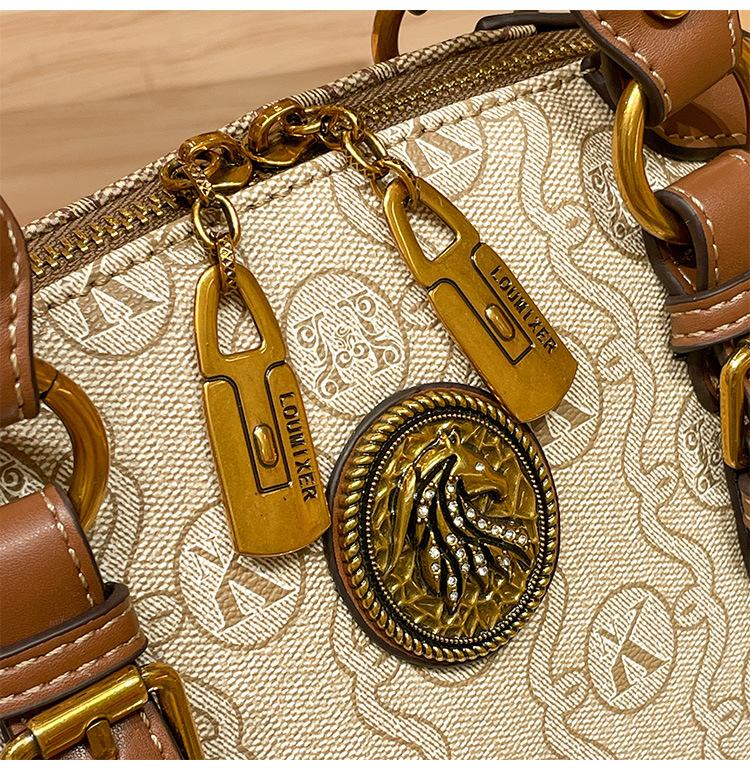 city Vintage Print Faux Leather Dome Satchel Equestrian Style Top Handle Purse versatile crossbody bag city