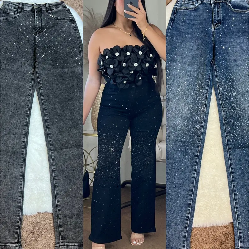 Bling bling Jeans with Pockets Comfy Glitter High Waist