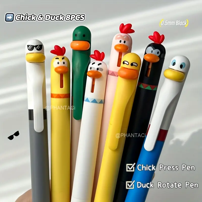 Creative Duck and Chicken Rotating Gel Pens, 0.5mm Writing Pens, Fine Point Pens, Cute Animal Design, Aesthetic Pens, Holiday Gifts, Office Stationery, Fun Desk Pen, Office Stationery Supplies