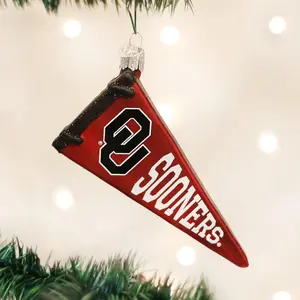 Oklahoma Pennant Ornament - Red Design with "O" and "S" Letters, Ideal for Holiday Decoration