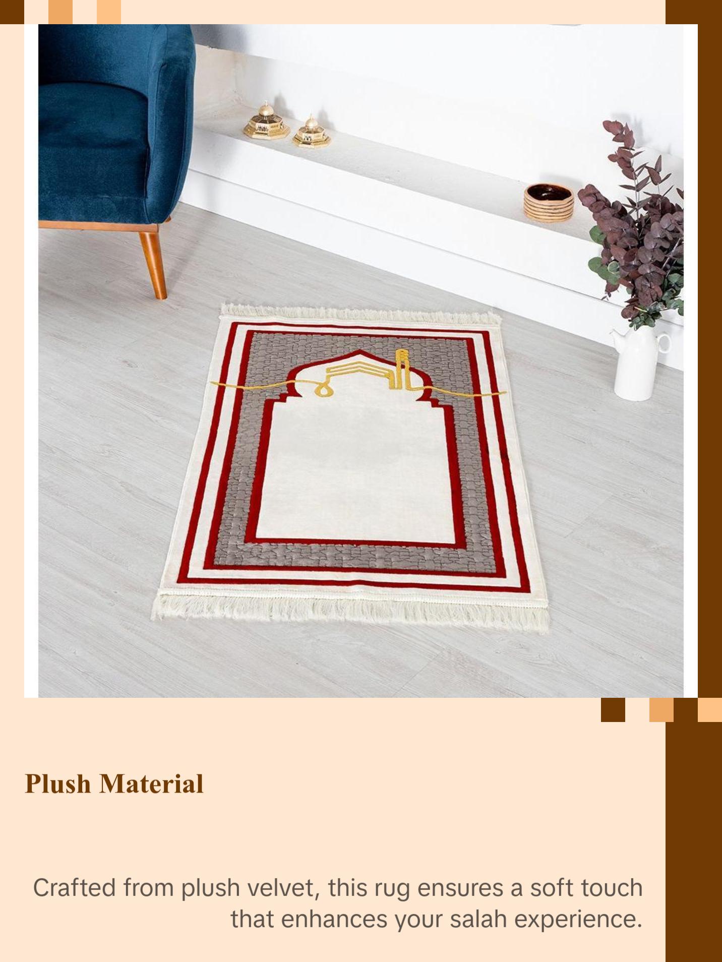 Sukoon Plush Velvet Islamic Prayer Rug - Grey