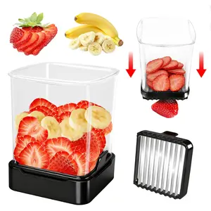 Fruit Slicer Cup for Strawberry, Banana, Hard-Boiled Egg - Detachable Cutter with Push Plate - Rapid & Safe Slicing Kitchen Gadget for Quick Meal Prep (Black)