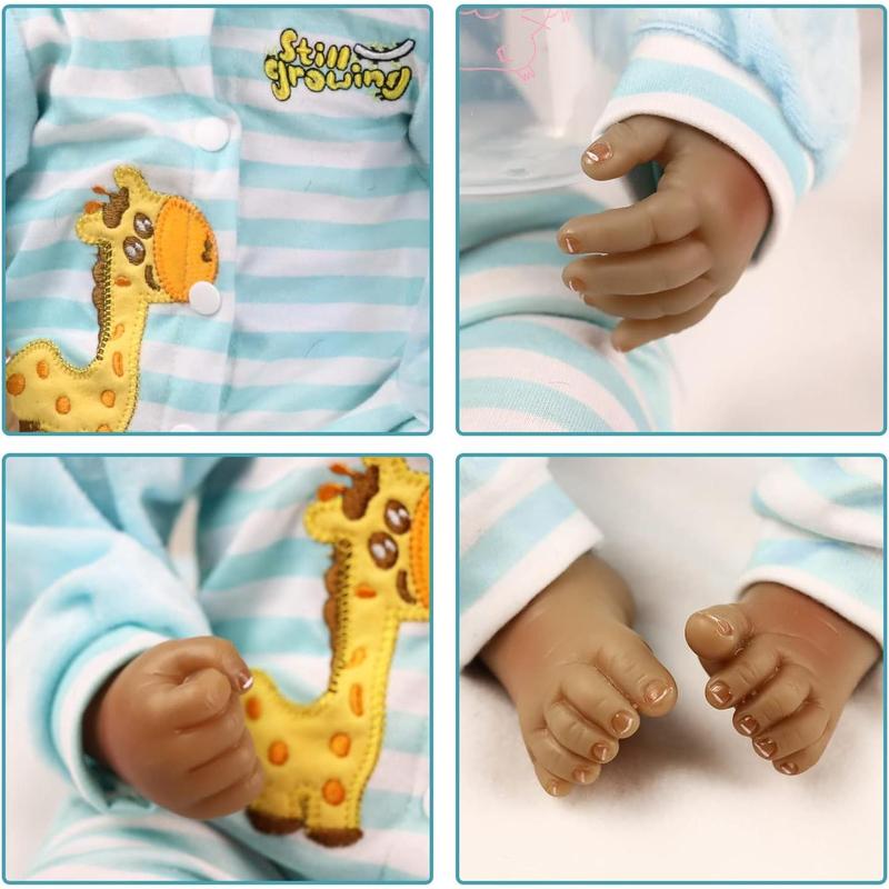 22" African American Baby Doll, Realistic Black Reborn Baby Dolls Silicone Vinyl Babydoll, Lifelike Soft Cloth Body Boy Doll, Birthday Set for Aged 3+