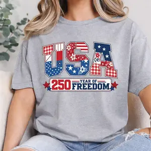 250th Anniversary United States of America T-Shirt 100% Preshrunk Cotton Unisex Crewneck Eco-Friendly Inks Classic Graphic Design