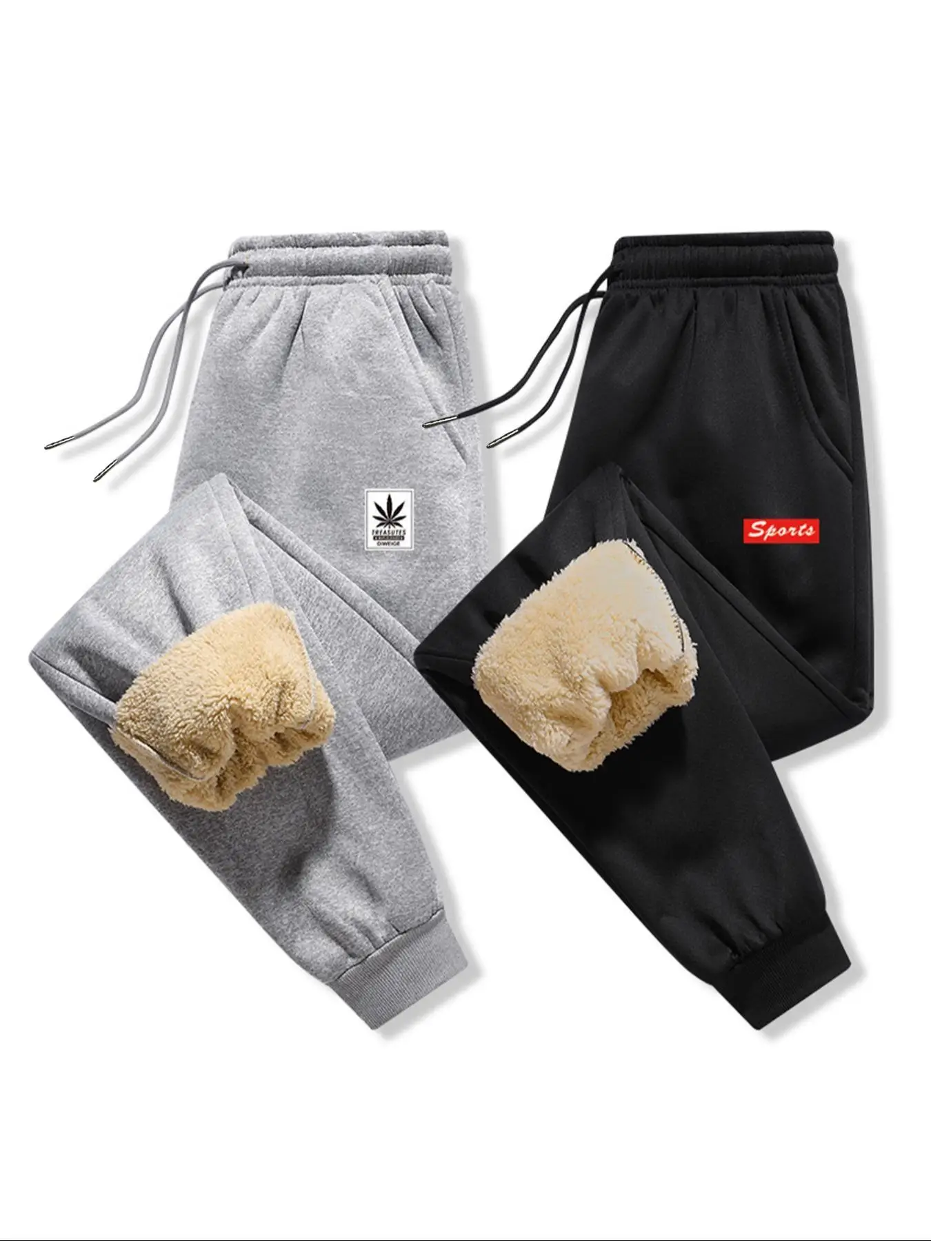 Men's Letter Print Thermal Lined Drawstring Waist Sweatpants, Casual Regular Fit Pocket Elastic Waist Jogger Pants for Fall & Winter, Men's Trousers f