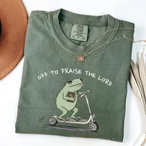 Comfort Colors Christian T-Shirt, Garment Dyed Tee, Funny Frog Praise The Lord Shirt, Bible Study Humor Tee, Jesus Faith Church Shirt
