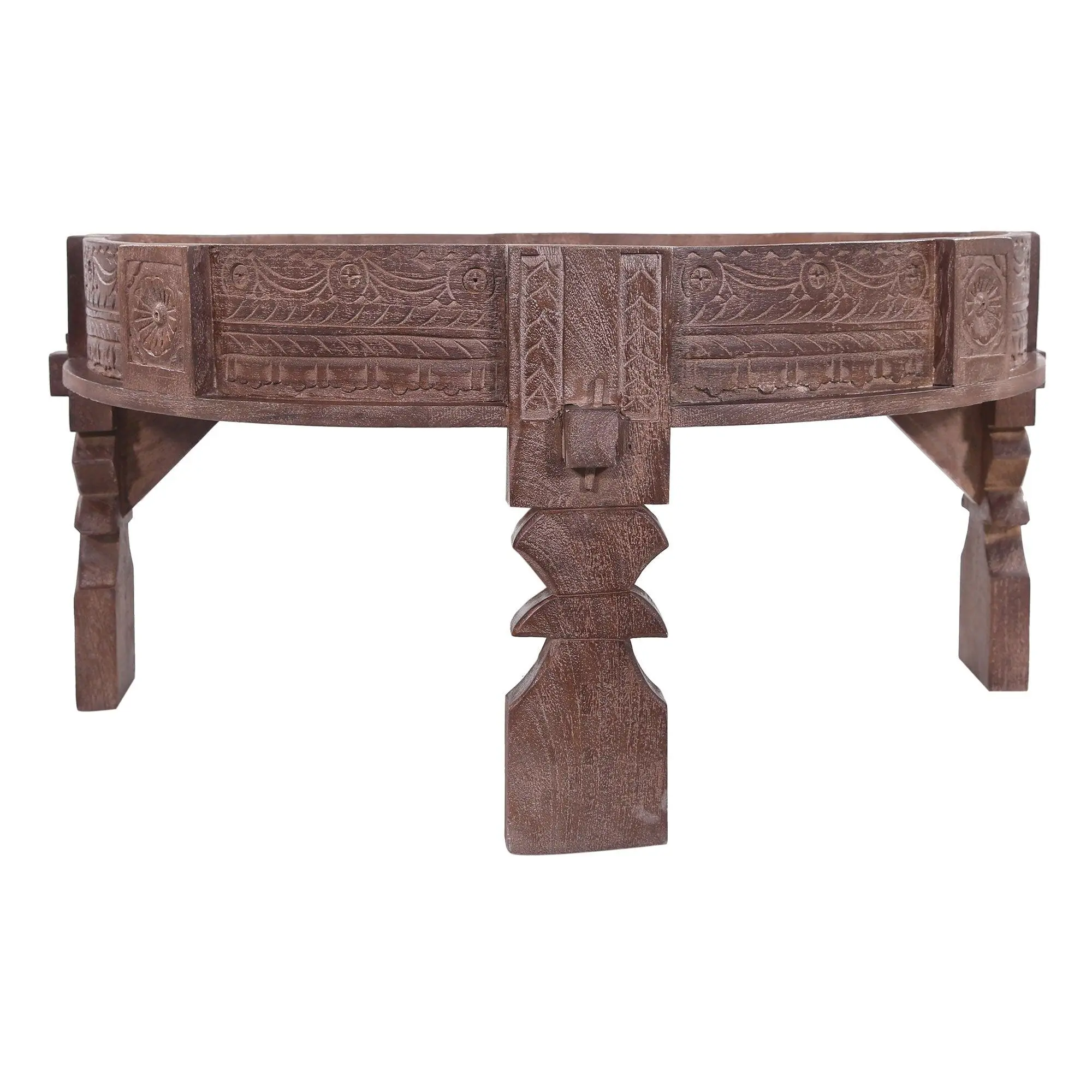 Jaya Nomad Wooden Round Coffee Table in Brown Distressed Finish Jaya Nomad Wooden Round Coffee Table in Brown Distressed Finish